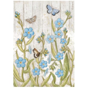 Stamperia Rice Paper | Romantic Garden House Blue Flowers and Butterfly | A4 Rice Paper | Decoupage Paper | 11.5 x 8.25 inches | DFSA4667