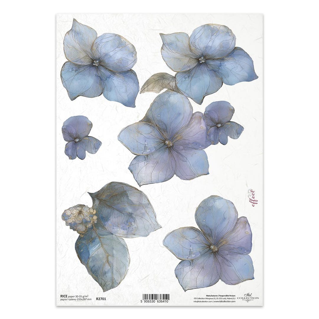 Hydrangea Rice Paper ITD Collection Rice Paper | Hydrangea | Blue Flowers | A4 Rice Paper ...