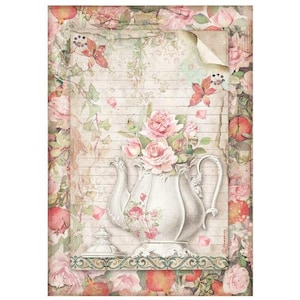 Stamperia Rice Paper | Casa Granada Teapot with Flowers | A4 Rice Paper | Decoupage Rice Paper | Rice Paper | 11.5 x 8.25 inches | DFSA4659