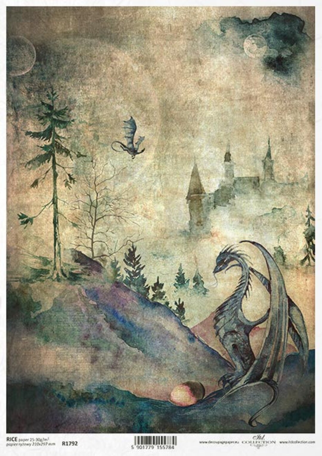 ITD Collection | Dragon Castle Rice Paper | A4 Rice Paper | Decoupage ...