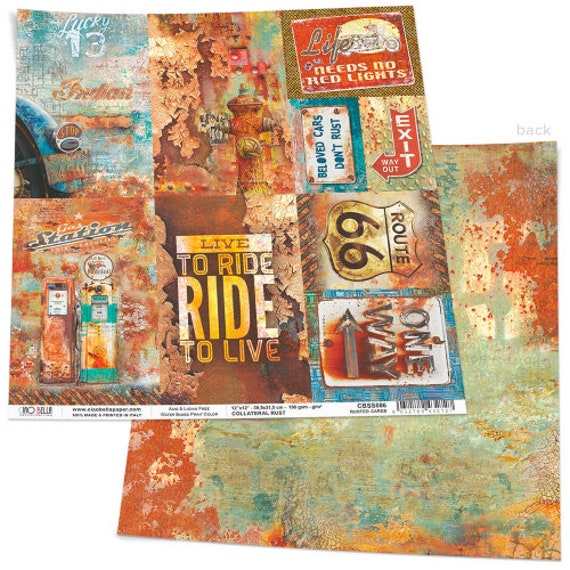 Ciao Bella | 1 Piece Rusted Cards Scrapbook Paper | Scrapbooking Paper | 12  x 12 inches | Mixed Media | Made In Italy | CBSS086