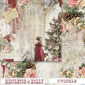 Blue Fern Studios | One (1) Sheet Twinkle Mistletoe & Holly Paper Collection | 12&quot;×12&quot; Sheets | Acid Free Paper | Scrapbook Paper