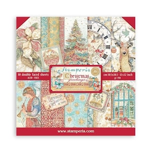 Stamperia Christmas Greetings Collection 12x12 Scrapbook Paper Pad | Double Sided Paper | 12 x 12 inch | SBBL137