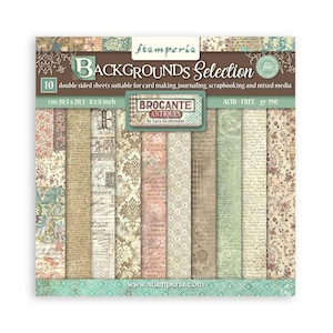 Stamperia Brocante Antiques Background Collection 8x8 Scrapbooking Paper Pad | Steampunk | Double Sided Paper | 8 x 8 inch
