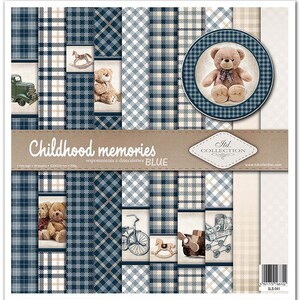 ITD Collection Childhood Memories - Blue | Single Sided Paper | 12x12 Paper | Card Stock | Acid free | Scrapbooking Paper | Ephemera SLS041