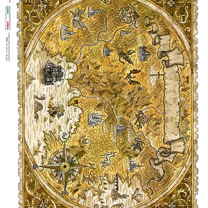 Paper Designs Rice Paper | Old Map Rice Paper | A4 Rice Paper | Natural Rice Paper | Decoupage Paper | 12.5&quot; x 8.6&quot; | Old Maps 0042