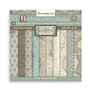 Stamperia Voyages Fantastiques Background Collection 8x8 Scrapbooking Paper Pad | Steampunk | Double Sided Paper | 8 x 8 inch | New