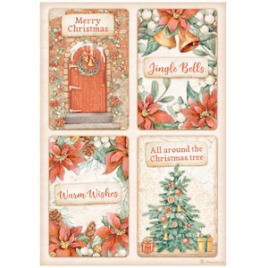 Stamperia Rice Paper | All Around Christmas 4 Cards | A4 Rice Paper | Decoupage Paper | 11.5 x 8.25 in | DFSA4808