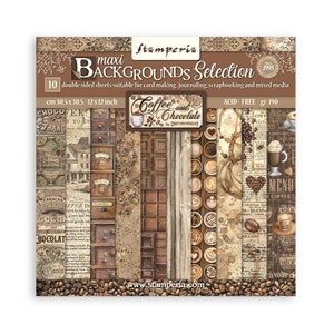 Stamperia Coffee and Chocolate Background Collection 12x12 Scrapbooking Paper Pad | Steampunk | Double Sided Paper | 12 x12 inch