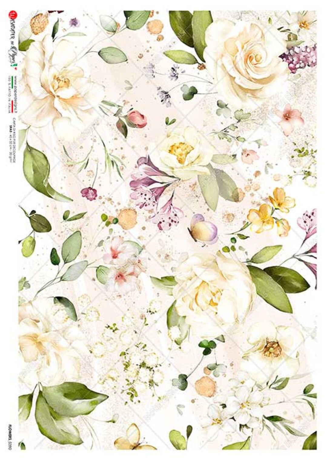 Paper Designs Rice Paper | Muted Colors - Roses Rice Paper | A4 Rice ...