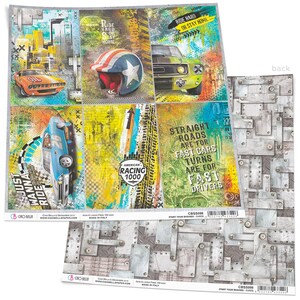 Ciao Bella | 1 Piece START YOUR ENGINES Cards Scrapbook Paper | Start Your Engines Collection | 12 x 12 inches | Made In Italy | CBSS098