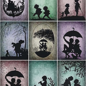 ITD Collection | Vintage Sillowettes of Children | A4 Rice Paper | Decoupage Paper | ITD Rice R0544