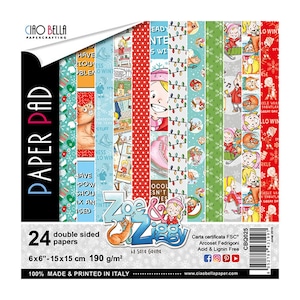 Ciao Bella ZOE & ZIGGY Paper Pad 6&quot;X6&quot; | 12 pages | Made in Italy | Acid Free | Double Sided Paper | 24 Designs
