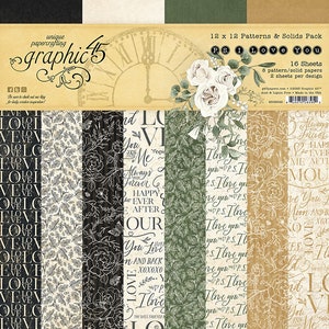 Graphic 45 | P.S. I Love You Patterns & Solids Pack | 12x12 Paper Pad | 12 x 12 Paper | 16 Double-sided Sheets | Acid Free | Scrapbook Paper