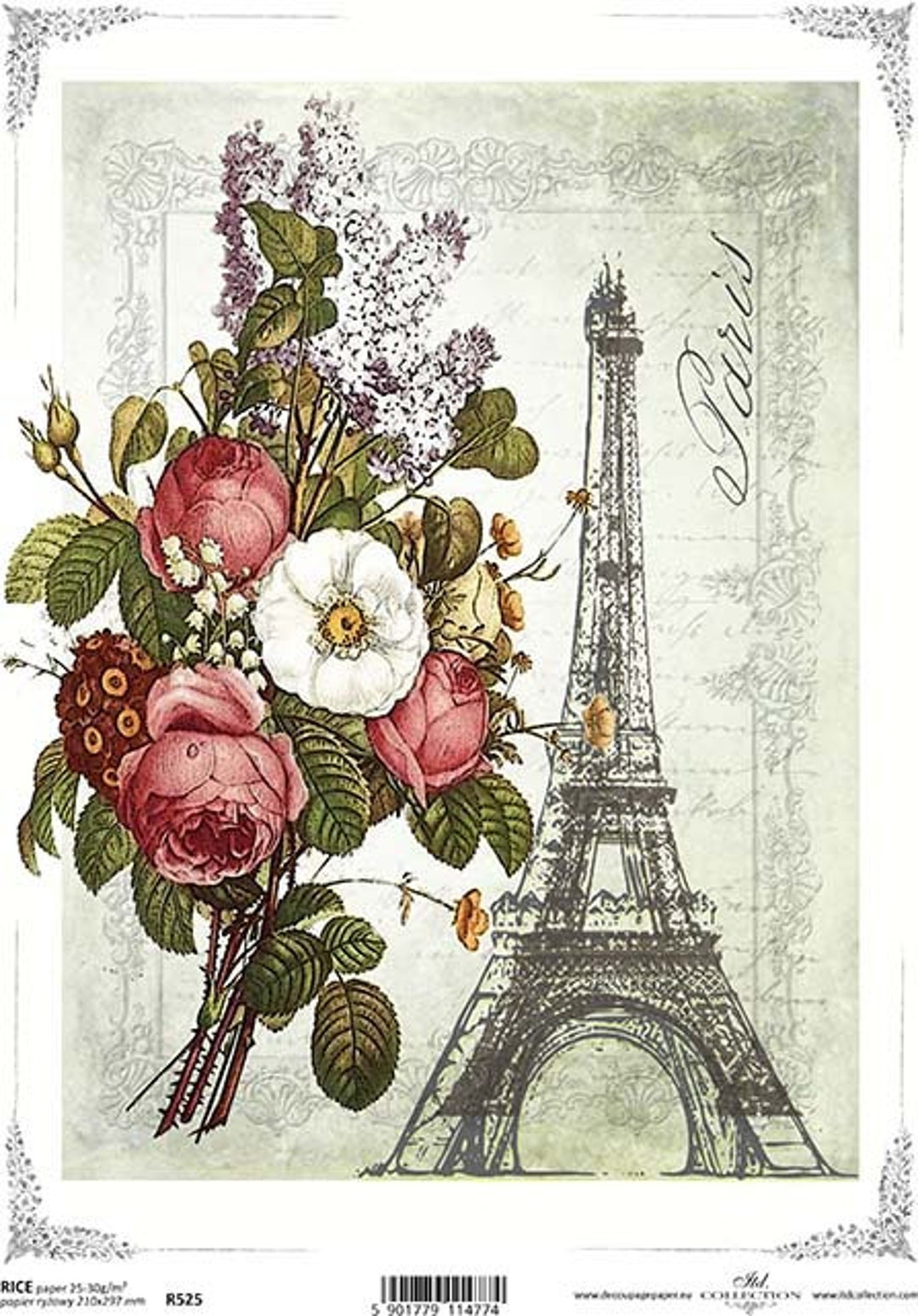ITD Collection | Paris and Flowers | A4 Rice Paper | Decoupage Paper ...