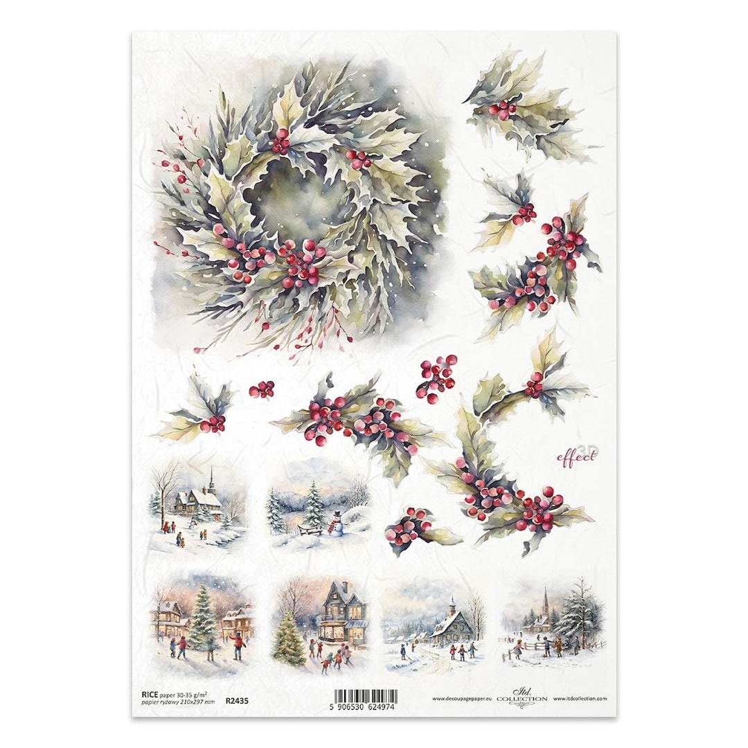 ITD Collection | Winter Wreaths Collection L A4 Rice Paper | Decoupage ...