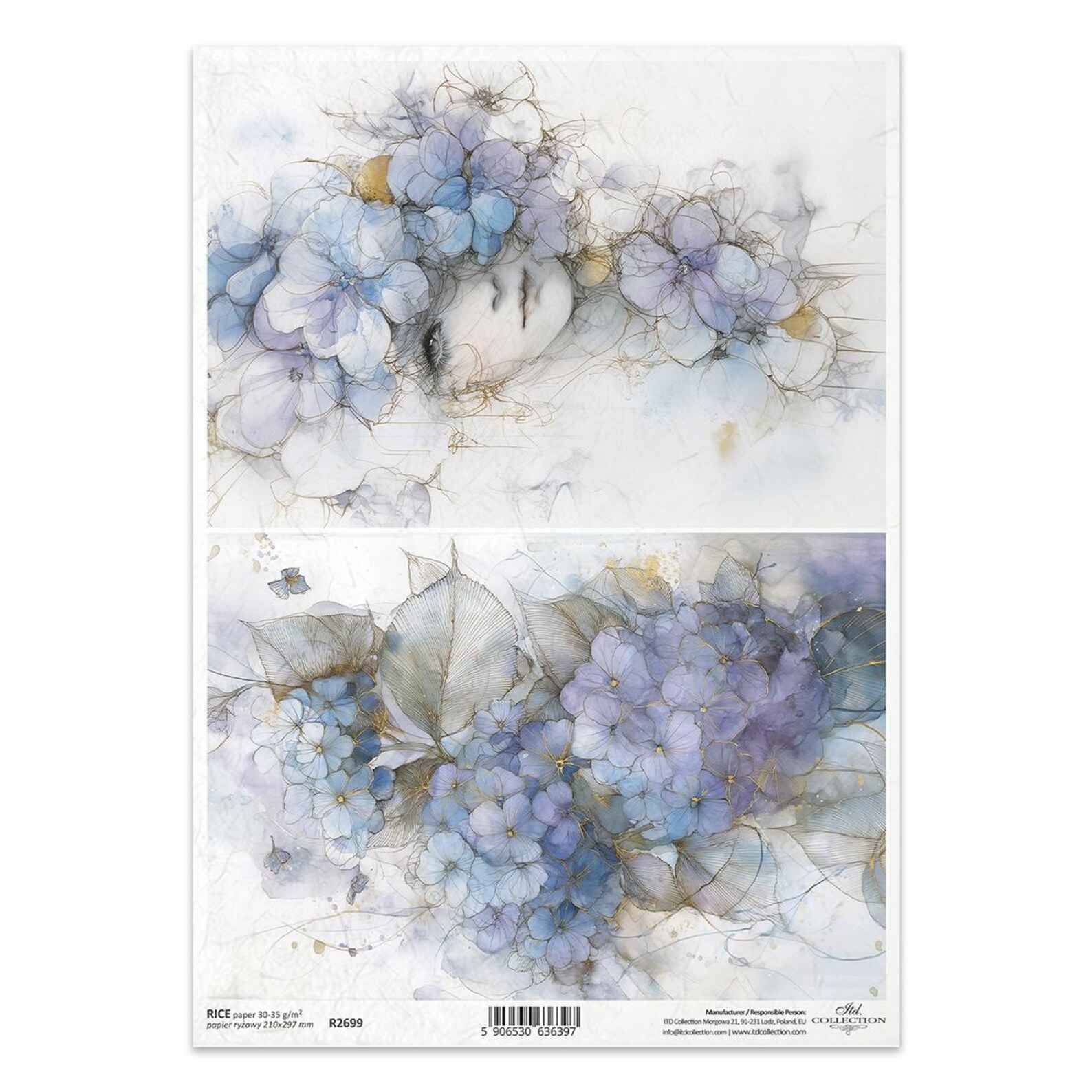 Hydrangea Rice Paper ITD Collection Rice Paper | Hydrangea | Blue Flowers | A4 Rice Paper ...