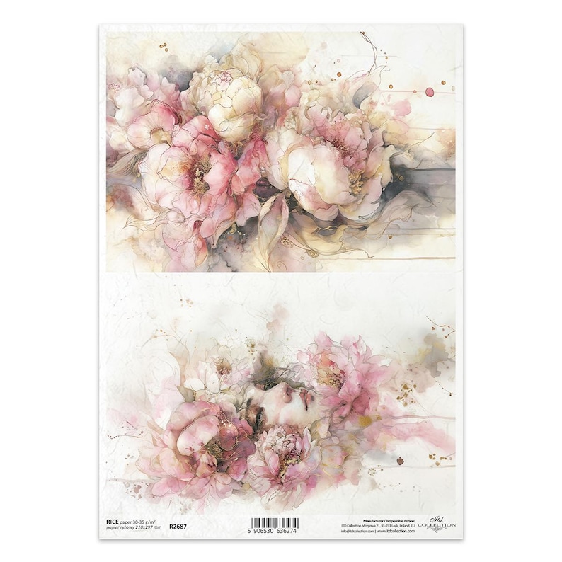 Peony Rice Paper ITD Collection Rice Paper | Pink Peony | Pink Flowers | A4 Rice Paper ...
