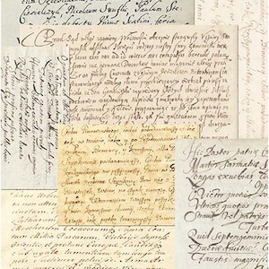 May include: A vintage paper pack with a variety of handwritten text in black ink on a cream background. The text is in a variety of fonts and styles, and includes words like "Judicius", "Kostheme", "Sebestiseshi", "Phicolaem", "Bined", "Vaioastin", "Gryphonné", "Martor", "Lengas", "Victor", "Stranit", "Quid", "Septemgeminis", "Faustis", "Zadanie", "Crescit", "Anchementa".