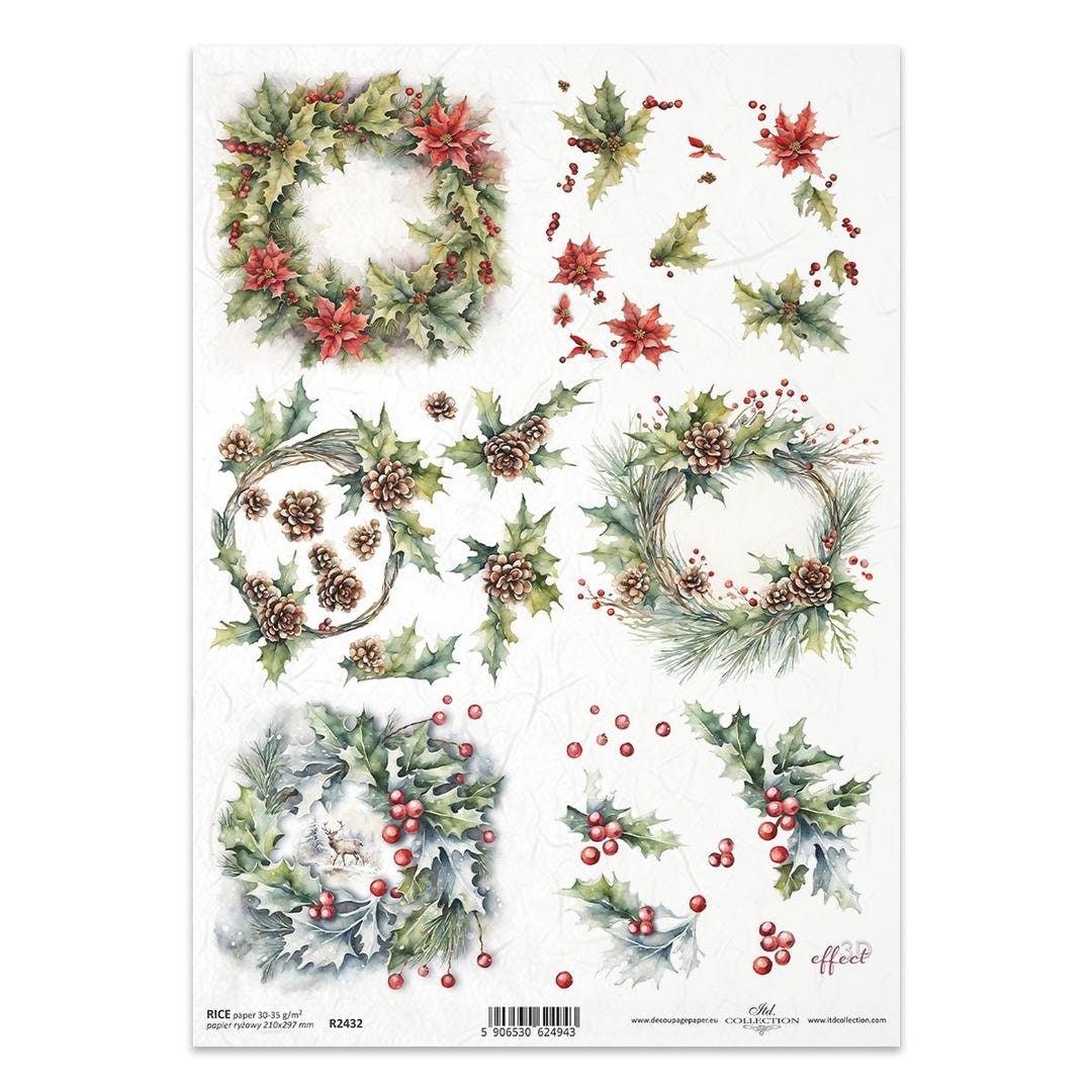 ITD Collection | Winter Wreaths Collection Rice Paper | A4 Rice Paper ...