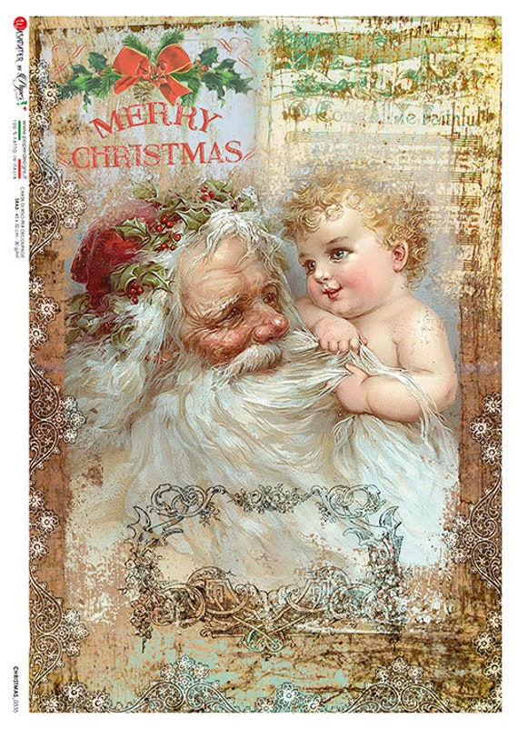  Rice Paper for Decoupage A4 Merry Christmas (Vintage Winter  Kids - 2 Sheets)