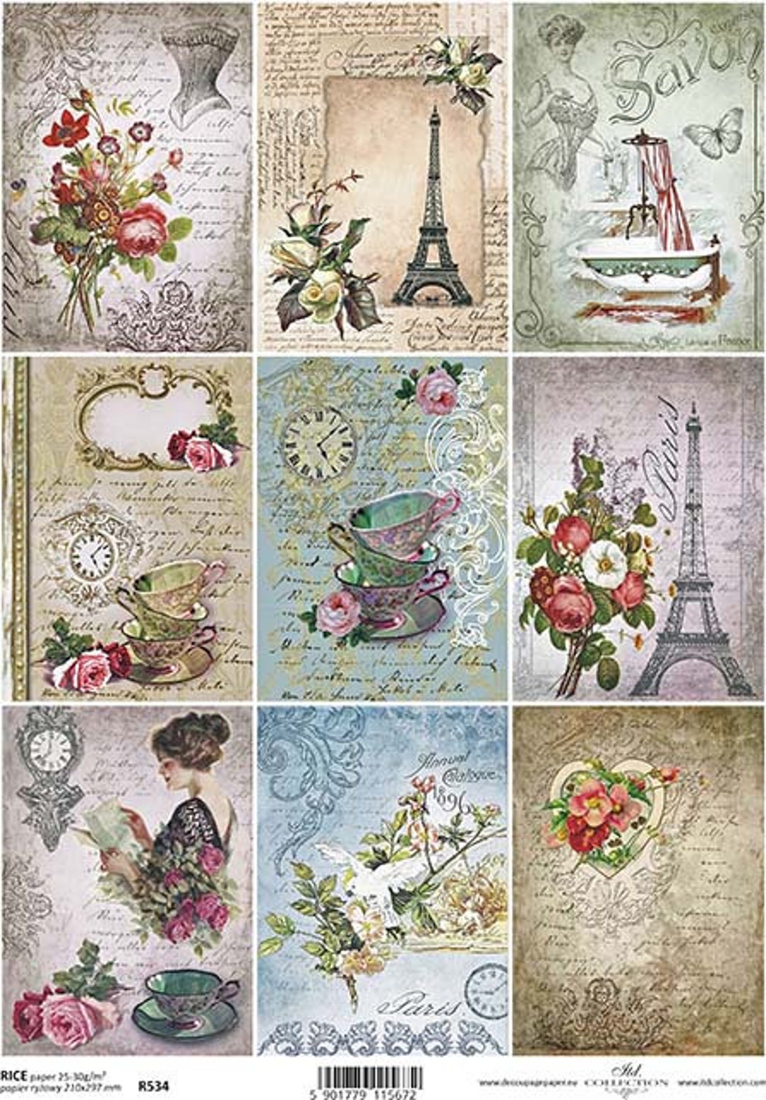 ITD Collection | Vintage Miniature Paris | A4 Rice Paper | Decoupage ...