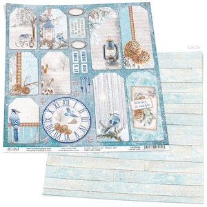 Ciao Bella | 1 Piece WINTER TAGS Scrapbook Paper | Time for Home Collection | 12 x 12 inches | Made In Italy | CBSS084