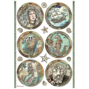 Stamperia Rice Paper | Songs of the Sea Rounds | A4 Rice Paper | Decoupage Rice Paper  11.5 x 8.25 inch | DFSA4812