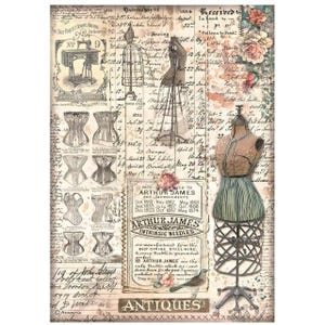 Stamperia Rice Paper | Brocante Antiques Mannequin | A4 Rice Paper | Decoupage Rice Paper  11.5 x 8.25 inch | DFSA4851