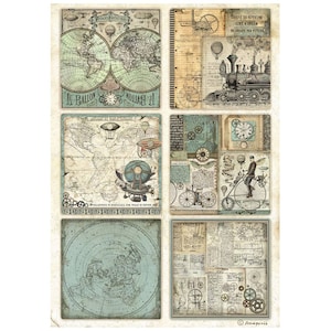 Stamperia Rice Paper | Voyages Fantastiques Collection | 6 Cards | A4 Rice Paper | Decoupage Paper | 11.5 x 8.25 inches | DFSA4839