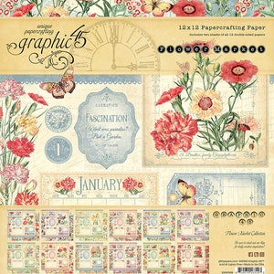 Graphic 45 | Flower Market Scrapbook Paper Pack | Flower Market Collection | Double-Sided | 12&quot; x 12&quot; Single Sheet | 4502558