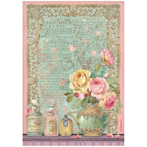 Stamperia Rice Paper | Rose Parfum Parfumeur Royal | A4 Rice Paper | Decoupage Rice Paper | Rice Paper | 11.5 x 8.25 inches | DFSA4735