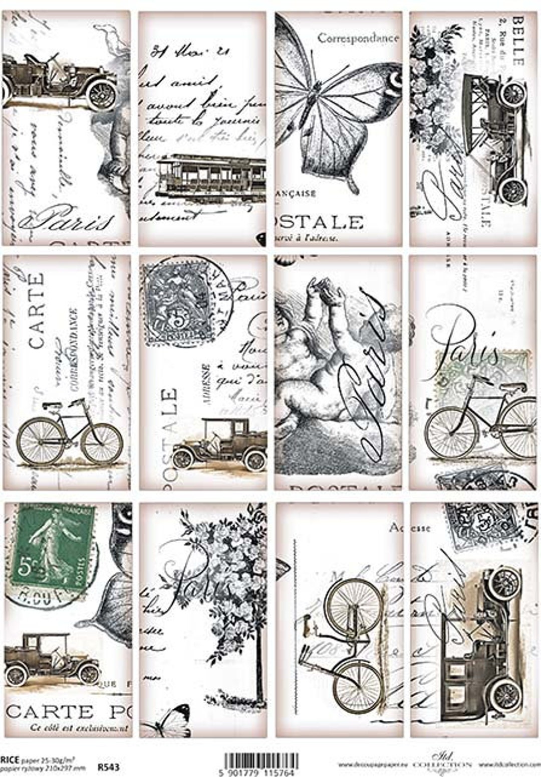 ITD Collection | Vintage Paris Post Cards | A4 Rice Paper | Decoupage ...