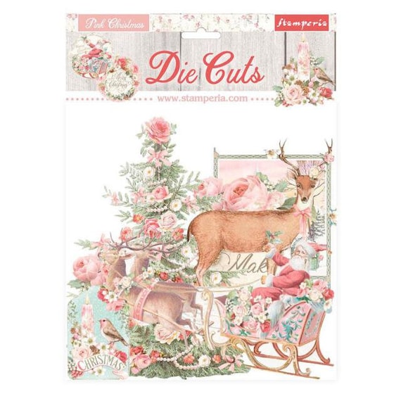 Stamperia Die Cuts Pink Christmas Assorted Die Cut Pieces 38 Piece  Assortment Chipboard Cut Outs DFLDC45 
