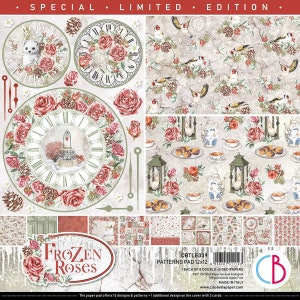 Ciao Bella Frozen Roses Limited Edition Patterns Pad 12"X12" / 8 páginas / Made in Italy / Acid Free / Double Sided Paper / 16 Designs