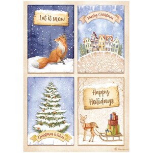 Stamperia Rice Paper | Winter Valley - 4 Cards | A4 Rice Paper | Decoupage Paper | 11.5 x 8.25 in | DFSA4802