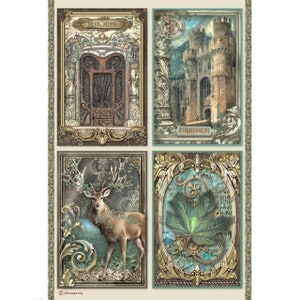 Stamperia Rice Paper | Magic Forest Cards | A4 Rice Paper | Decoupage Rice Paper | 11.5 x 8.25 inches | DFSA4751