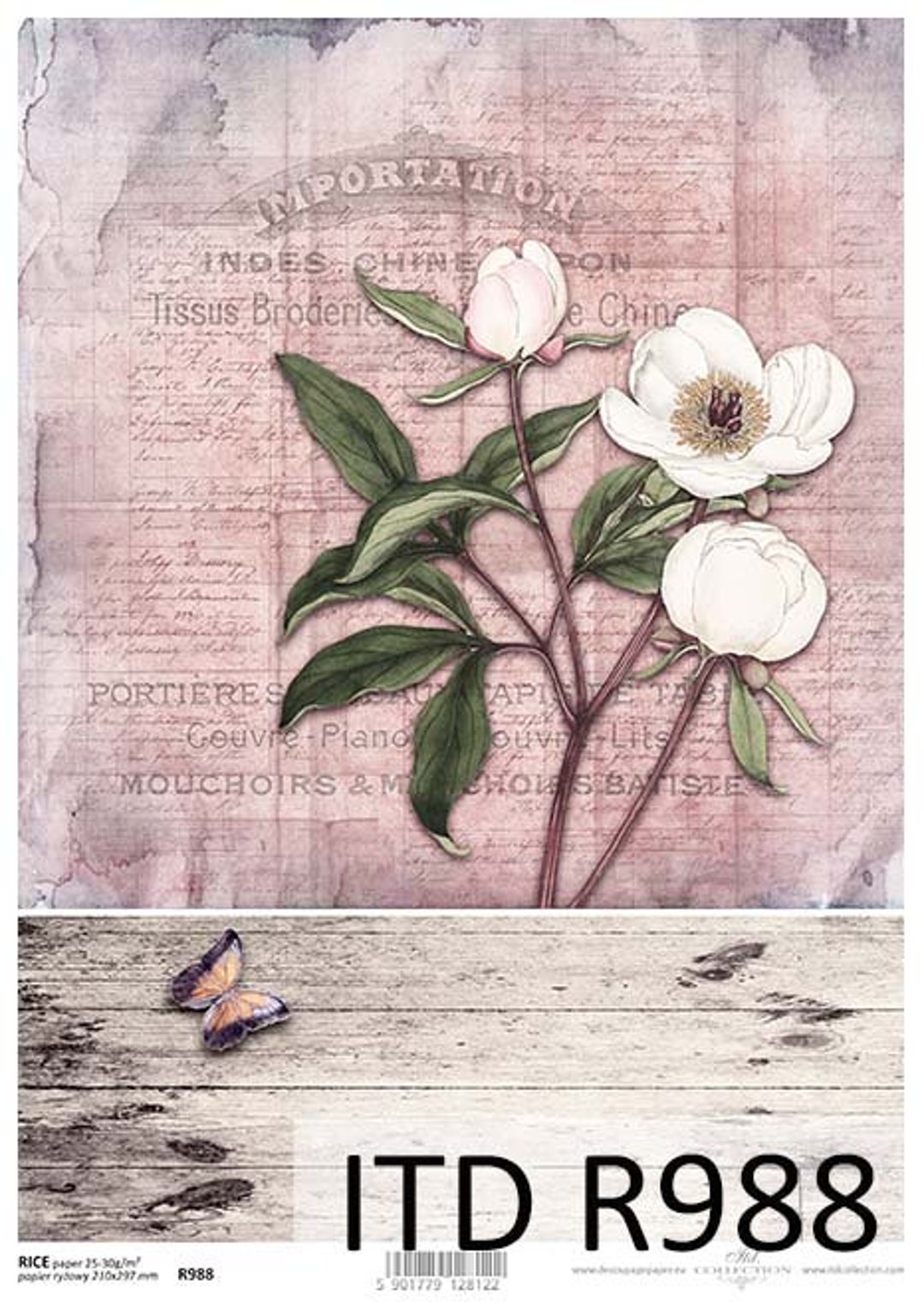 Peony Rice Paper ITD Collection | White Peony Flowers Rice Paper | A4 Rice Paper ...