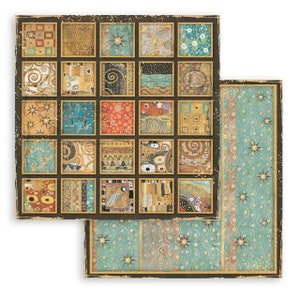 Stamperia | 1 piece Klimt Square Textures Scrapbook Paper | 12×12 | Double-Sided |  12&quot; x 12&quot; Single Sheet | SBB838