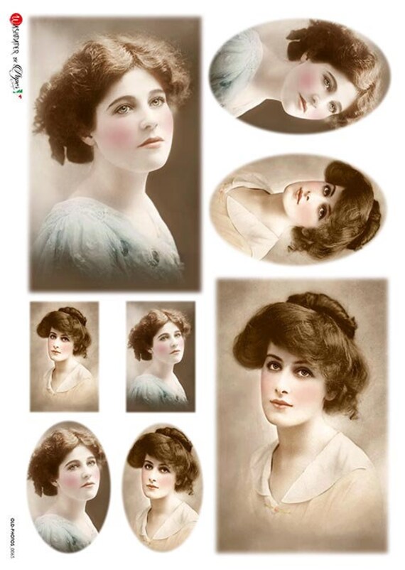 Decoupage Rice Paper Sheet  Vintage Photos of Young Ladies