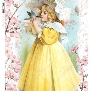 Paper Designs Rice Paper | Girl holding Bird Rice Paper | A4 Rice Paper | Decoupage Paper | 12.5&quot;x8.6&quot; | Baby 0092