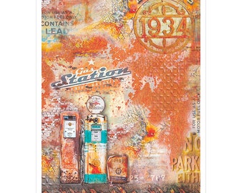 Ciao Bella | 1 Piece GAS STATION | A4 Rice Paper | Decoupage Rice Paper | 8.25 x 11.5 inches | Mixed Media | Made In Italy | CBRP075
