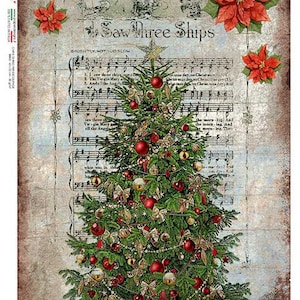 Paper Designs Rice Paper | Christmas Tree | A4 Rice Paper | Natural Rice Paper | Decoupage Paper | 12.5&quot; x 8.6&quot; | Christmas 0340