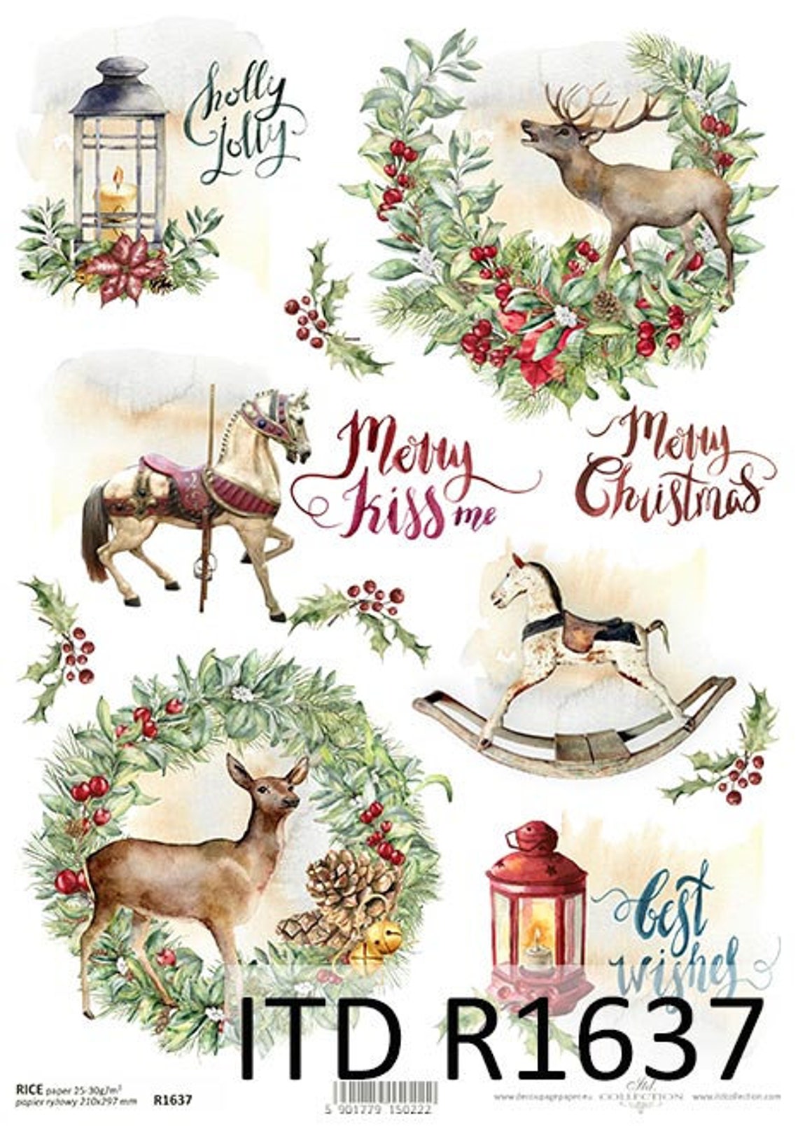 ITD Collection | Christmas | A4 Rice Paper | Decoupage Paper | Merry ...
