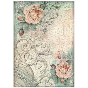 Stamperia Rice Paper | Brocante Antiques Roses | A4 Rice Paper | Decoupage Rice Paper 11.5 x 8.25 inch | DFSA4853