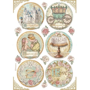 Stamperia Rice Paper | Sleeping Beauty Rounds | A4 Rice Paper | Decoupage Rice Paper | 11.5 x 8.25 inches | DFSA4576