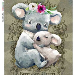 Paper Designs Rice Paper | Koala Bear Rice Paper | A4 Rice Paper | Natural Rice Paper | Decoupage Paper | 12.5&quot; x 8.6&quot; | Animals 0185