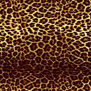 May include: A seamless pattern of brown and gold leopard print. The print is a repeating pattern of black spots on a brown background with a gold overlay.
