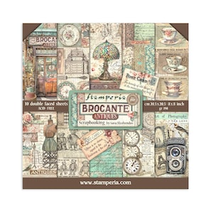 Stamperia Brocante Antiques Collection 8x8 Scrapbooking Paper Pad | Steampunk | Double Sided Paper | 8 x 8 inch
