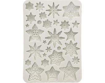 Stamperia | Silicone Mold | Gear up for Christmas Stars | A5 Silicone Mould | Clay | Mix Media Art | KACMA532